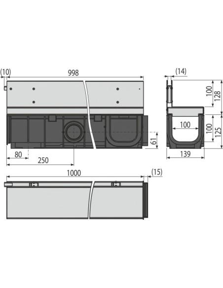Alcaplast Odwodnienie zewnętrzne szczelinowe asymetryczne 100 mm, stal ocynkowana, AVZ101-R121