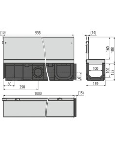 Alcaplast Odwodnienie zewnętrzne szczelinowe asymetryczne z rewizją 100 mm, stal nierdzewna, AVZ101S-R321R 2