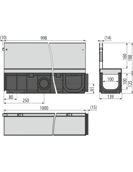 Alcaplast Odwodnienie zewnętrzne szczelinowe asymetryczne z rewizją 100 mm, stal nierdzewna, AVZ101S-R321R