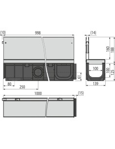 Alcaplast Odwodnienie zewnętrzne szczelinowe asymetryczne 160 mm, stal,ocynkowana, AVZ101-R122 2