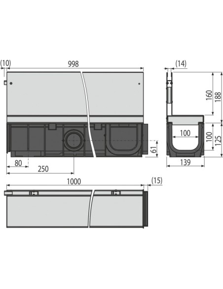 Alcaplast Odwodnienie zewnętrzne szczelinowe asymetryczne 160 mm, stal,ocynkowana, AVZ101-R122