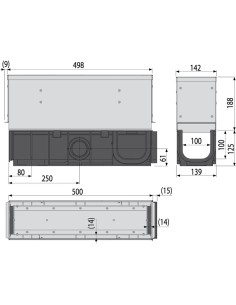 Alcaplast Odwodnienie zewnętrzne szczelinowe asymetryczne  z rewizją 160 mm, stal ocynkowana, AVZ101S-R122R 2