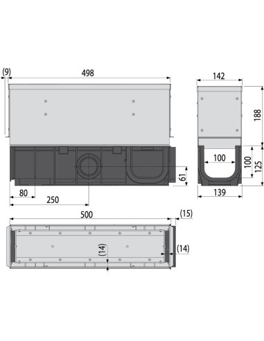 Alcaplast Odwodnienie zewnętrzne szczelinowe asymetryczne  z rewizją 160 mm, stal ocynkowana, AVZ101S-R122R