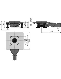 Alcaplast Kratka ściekowa nierdzewna mocno obniżona 130x130 mm, odpływ boczny, bez kratki, syfon mokry, APV110 2