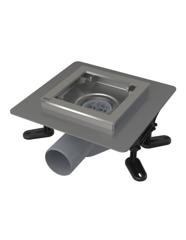 Alcaplast Kratka ściekowa nierdzewna obniżona 130x130 mm, odpływ boczny, bez kratki, syfon mokry, APV120