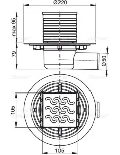 Alcaplast Kratka ściekowa 105 × 105/50 odpływ boczny, nierdzewna APV102 2