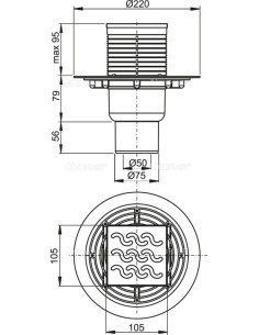 Alcaplast Kratka ściekowa 105 × 105/50 odpływ prosty, nierdzewna APV202 2