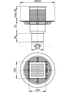 Alcaplast Kratka ściekowa 105 × 105/50 odpływ prosty, nierdzewna APV203 2