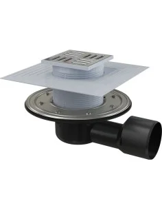 Alcaplast Kratka ściekowa 105x105/50/75 mm, odpływ boczny, kratka i kołnierz nierdzewny, syfon mokro-suchy, APV3344