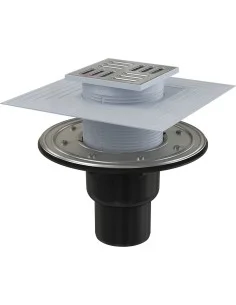 Alcaplast Kratka ściekowa 105x105/50/75 mm, odpływ pionowy, kratka i kołnierz nierdzewny, syfon mokro-suchy, APV4344