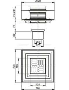 Alcaplast Kratka ściekowa 105x105/50/75 mm, odpływ pionowy, kratka i kołnierz nierdzewny, syfon mokro-suchy, APV4344 2