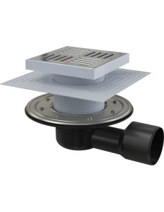 Alcaplast Kratka ściekowa 150x150/50/75 mm, odpływ boczny, kratka i kołnierz nierdzewny, syfon mokro-suchy, APV3444