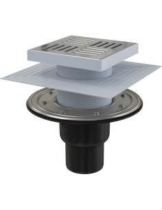Alcaplast Kratka ściekowa 150x150/50/75 mm, odpływ pionowy, kratka i kołnierz nierdzewny, syfon mokro-suchy, APV4444