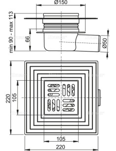Alcaplast Kratka ściekowa 105 × 105/50 odpływ boczny, kratka nierdzewna APV26C 2