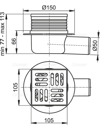 Alcaplast Kratka ściekowa 105 × 105/50 nierdzewna odpływ boczny APV26