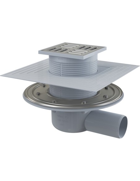 Alcaplast Kratka ściekowa 105x105/50 mm, odpływ boczny, kratka i kołnierz nierdzewny, kombinowany syfon SMART, APV1324
