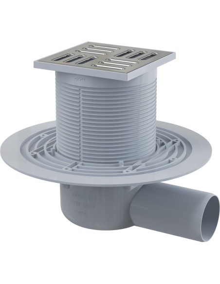 Alcaplast Kratka ściekowa 105 × 105/50 odpływ boczny, kratka nierdzewna, syfon SMART APV1321
