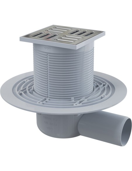 Alcaplast Kratka ściekowa 105 × 105/50 odpływ boczny, kratka nierdzewna, syfon mokry APV1311