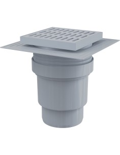Alcaplast Kratka ściekowa 150 × 150/110 odpływ pionowy, kratka szara, kołnierz, dwa poziomy izolacji, syfon mokry APV11