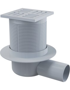 Alcaplast Kratka ściekowa 105 × 105/50 odpływ boczny, kratka szara, syfon mokry APV5111
