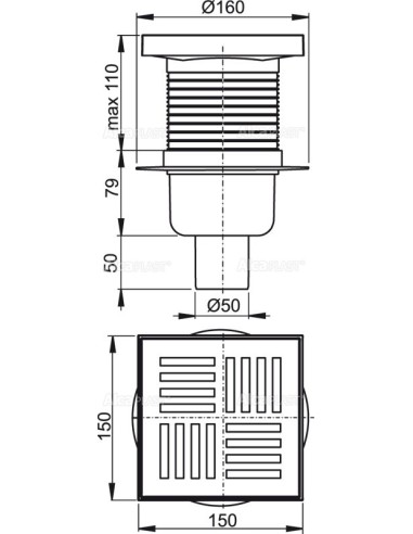 Alcaplast Kratka ściekowa 150x150/50 mm, odpływ pionowy, kratka szara, syfon mokry, APV6211 Alcaplast Kratka ściekowa 150x150/50 mm, odpływ pionowy, kratka szara, syfon mokry, APV6211