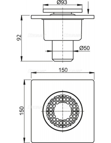 Alcaplast Kratka ściekowa 150 × 150/50 odpływ pionowy, kratka szara, syfon mokry APV4 Alcaplast Kratka ściekowa 150 × 150/50 odpływ pionowy, kratka szara, syfon mokry APV4