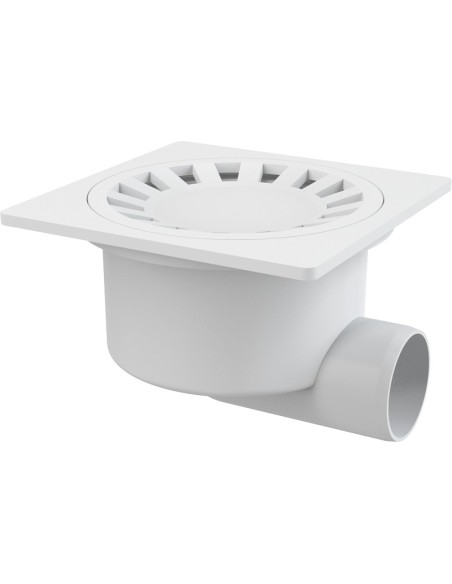 Alcaplast Kratka ściekowa 150 × 150/50 odpływ boczny, kratka biała, syfon mokry APV15