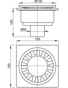 Alcaplast Kratka ściekowa 150 × 150/50 odpływ pionowy, kratka biała, syfon mokry APV16 2
