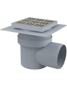 Alcaplast Kratka ściekowa 150x150/110 mm, odpływ boczny, kratka nierdzewna, dwa poziomy izolacji, syfon mokry, APV12