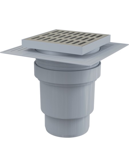 Alcaplast Kratka ściekowa 150 × 150/110 odpływ pionowy, nierdzewna z kołnierzem, dwa poziomy izolacji APV13