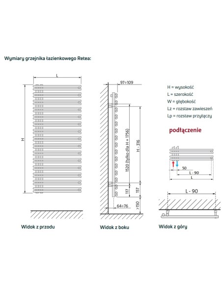Grzejnik łazienkowy Purmo RATEA 796x500, RAT0805