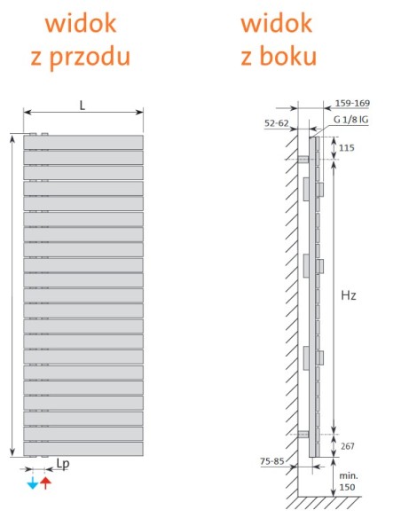 Grzejnik łazienkowy Purmo EVIA 1357x600, wersja lewostronna, EVI1406L