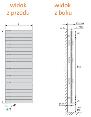 Grzejnik łazienkowy Purmo EVIA 1357x600, wersja lewostronna, EVI1406L