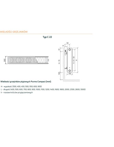 Grzejnik Purmo Compact C22 600x900, z bocznym podłączeniem, F06226009010300