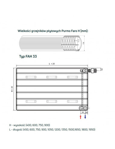 Purmo Faro H33 400x1350 grzejnik płytowy z podłączeniem dolnym, F263304013510300