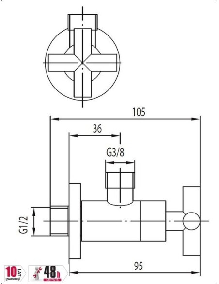 Zawór kątowy SYMETRIC 1/2" x 3/8" 244-030-00