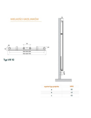 Grzejnik płytowy Vertical VR10 1950x450 PURMO F251019504501300