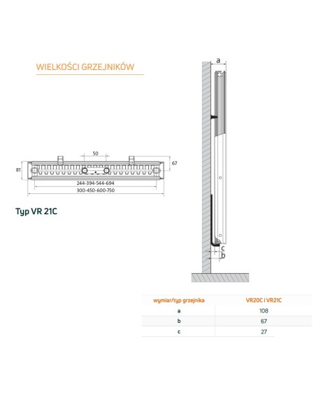 Grzejnik płytowy Vertical VR21c 1950x450 PURMO