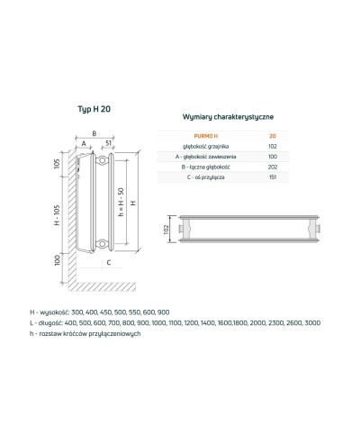 Grzejnik płytowy Purmo Hygiene H20 300x400,  Grzejnik płytowy Purmo Hygiene H20 300x400,