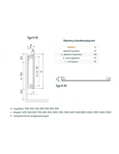 Grzejnik płytowy Purmo Hygiene H10 300x400