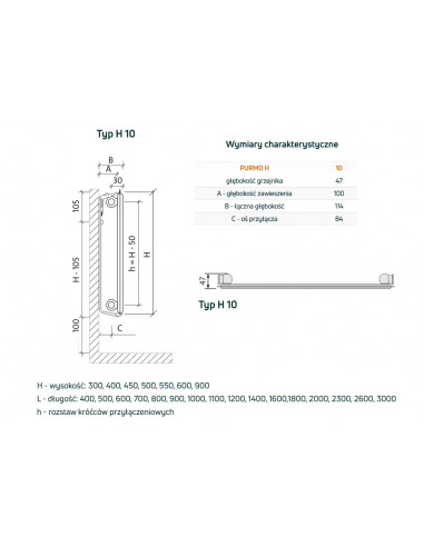 Grzejnik płytowy Purmo Hygiene H10 300x400