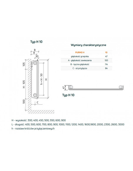 Grzejnik płytowy Purmo Hygiene H10 300x400
