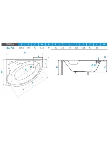 PMD Piramida Delfina 166x107 wanna asymetryczna P/L