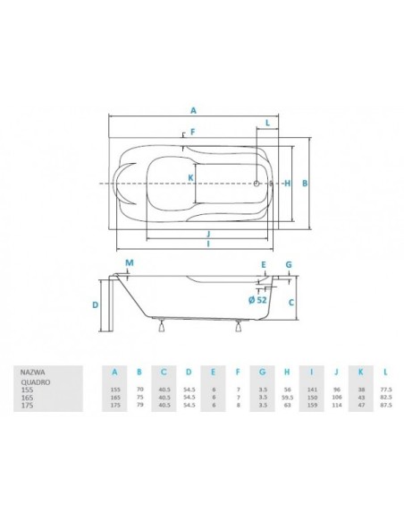 PMD Piramida Quadro 155x70 wanna prostokątna