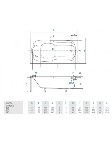 PMD Piramida Quadro 155x70 wanna prostokątna