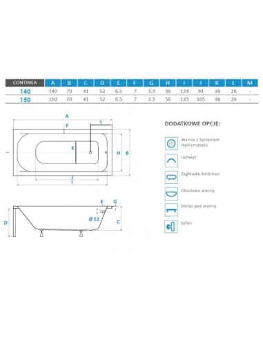 Wanna prostokątna 140x70 Continea PMD Piramida