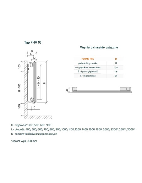 Purmo Plan Ventil Hygiene grzejnik płytowy FHV10 300x400, dolne podłączenie
