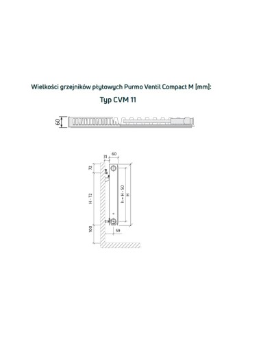 Purmo Ventil Compact M grzejnik płytowy CVM11 300x400, podłączenie dolne środkowe