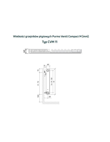 Purmo Ventil Compact M grzejnik płytowy CVM11 300x400, podłączenie dolne środkowe