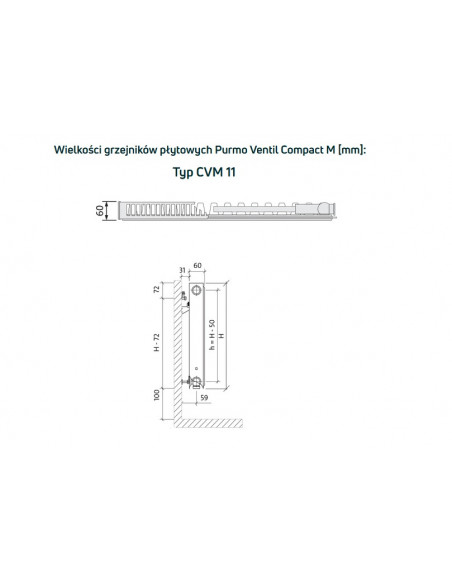 Purmo Ventil Compact M grzejnik płytowy CVM11 300x400, podłączenie dolne środkowe